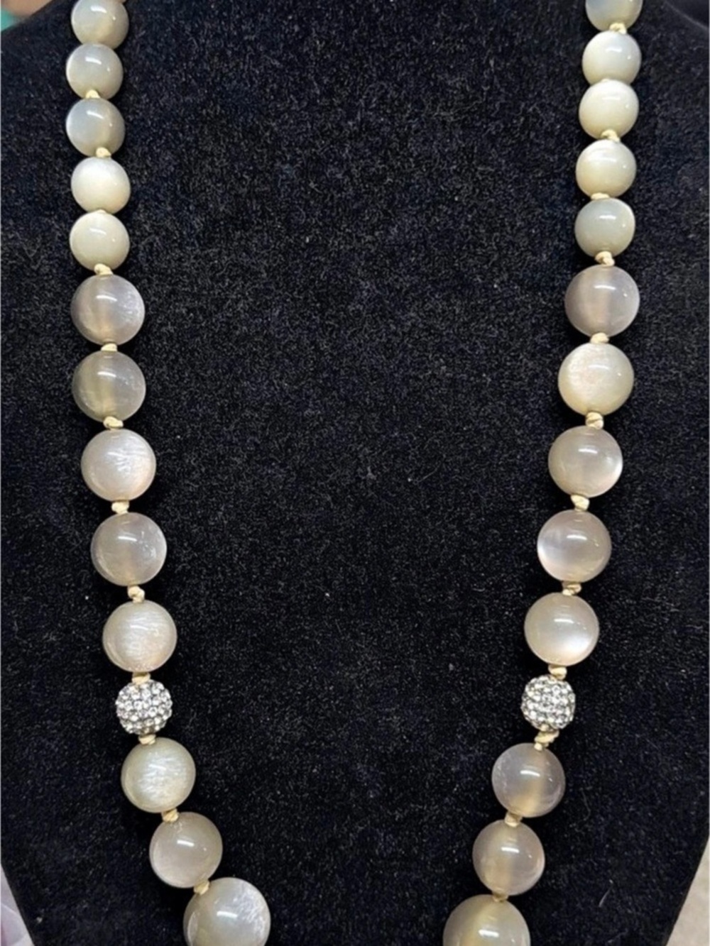 Talbots 33” Beaded Statement Necklace in Cream & Gray moon glow